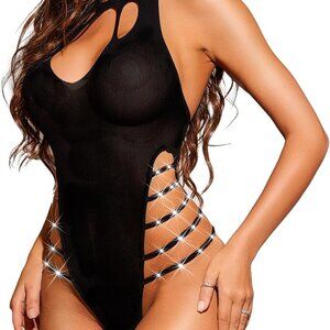 Sexy Lingerie Sets for Women Fishnet Bodystocking Exotic Sparkle Rhinestone Mesh